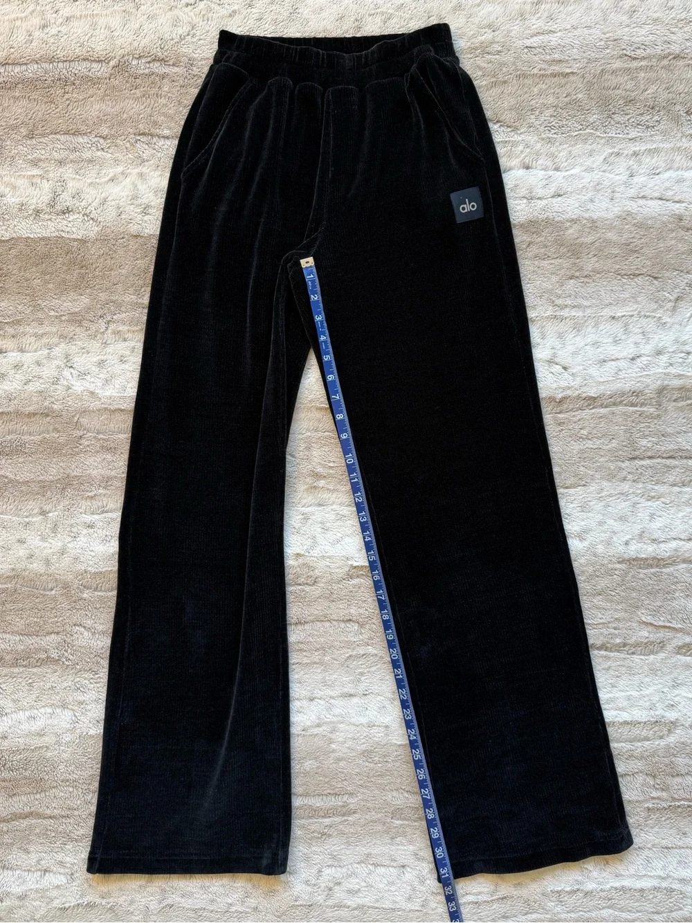 ALO YOGA Chenille High-Waist Wide Leg Chalet Pants in Black Size XXS